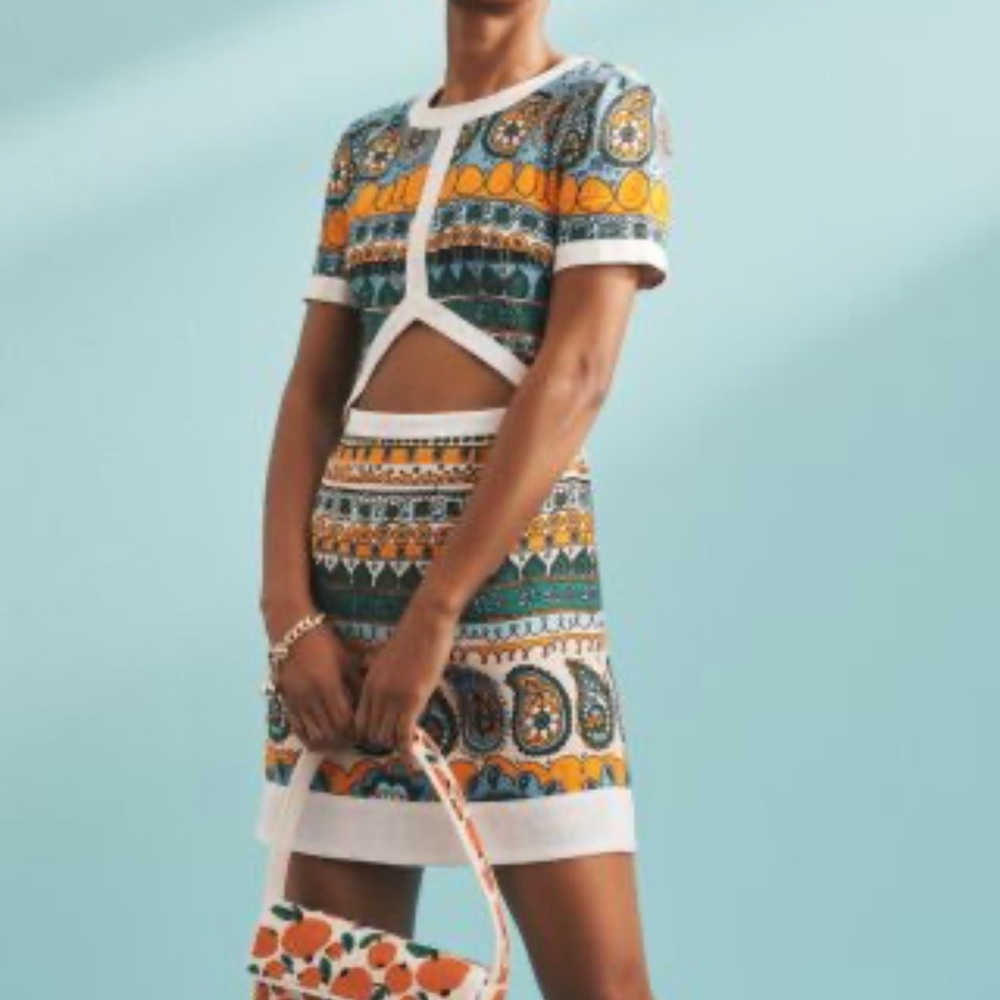 STAUD Off-White and Orange Patterned Dress